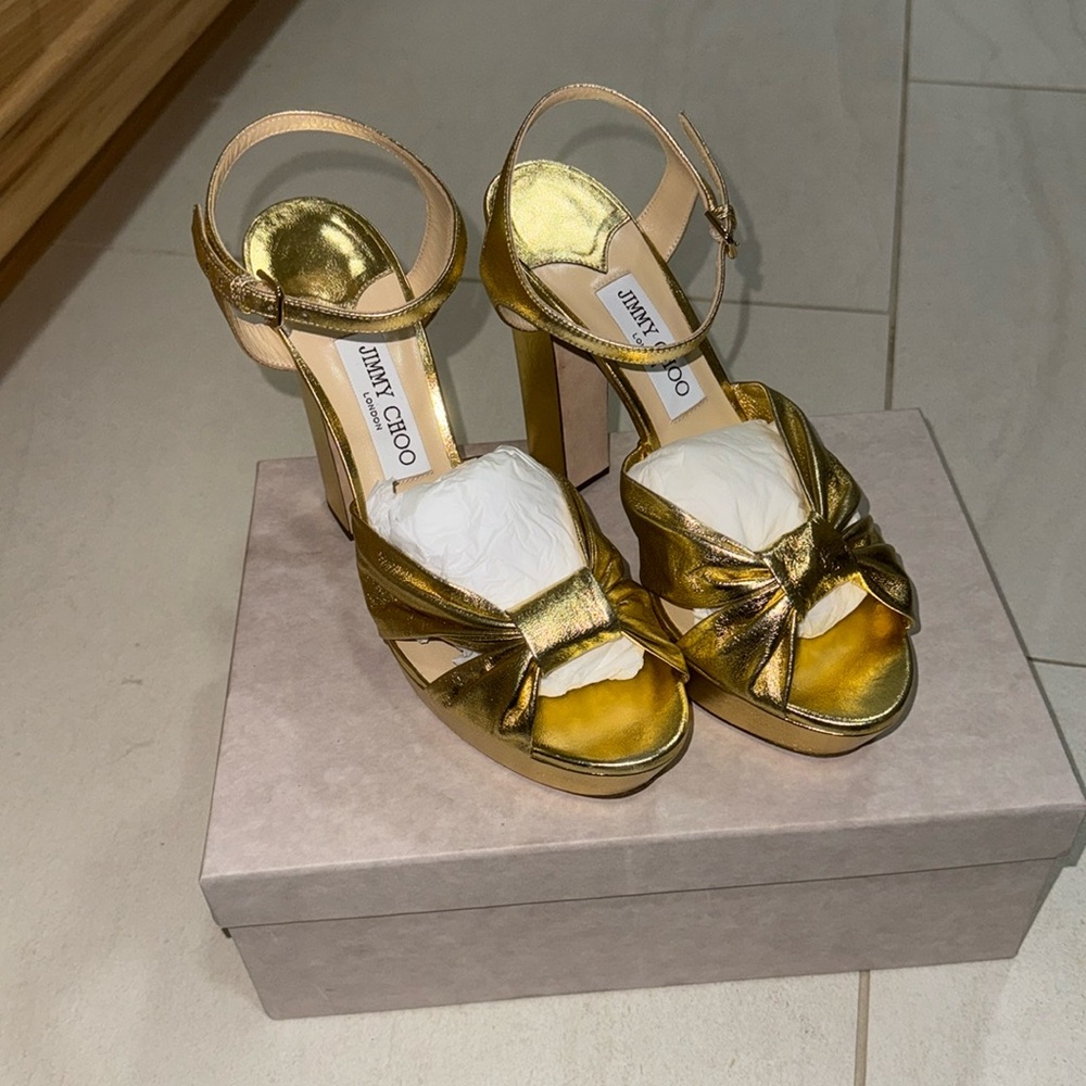 Gold Metallic Nappa Leather Platform Sandals